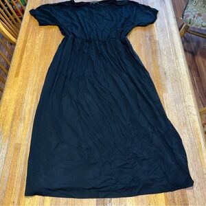 Basic Model Women Large Black Pocket Fit & Flare Short Sleeve Maxi Dress